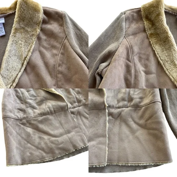 Jaclyn Smith Womens Sz XL Tan Faux Fur Collar Suede Front Knit Penny Lane Jacket - Picture 5 of 16